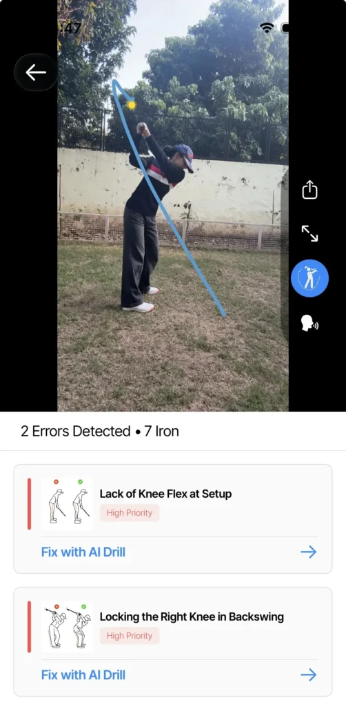 GolfWiz swing errors detected